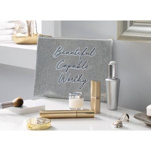 Ruby + Cash "Beautiful, Capable, Worthy" Silver Glitter Makeup Bag